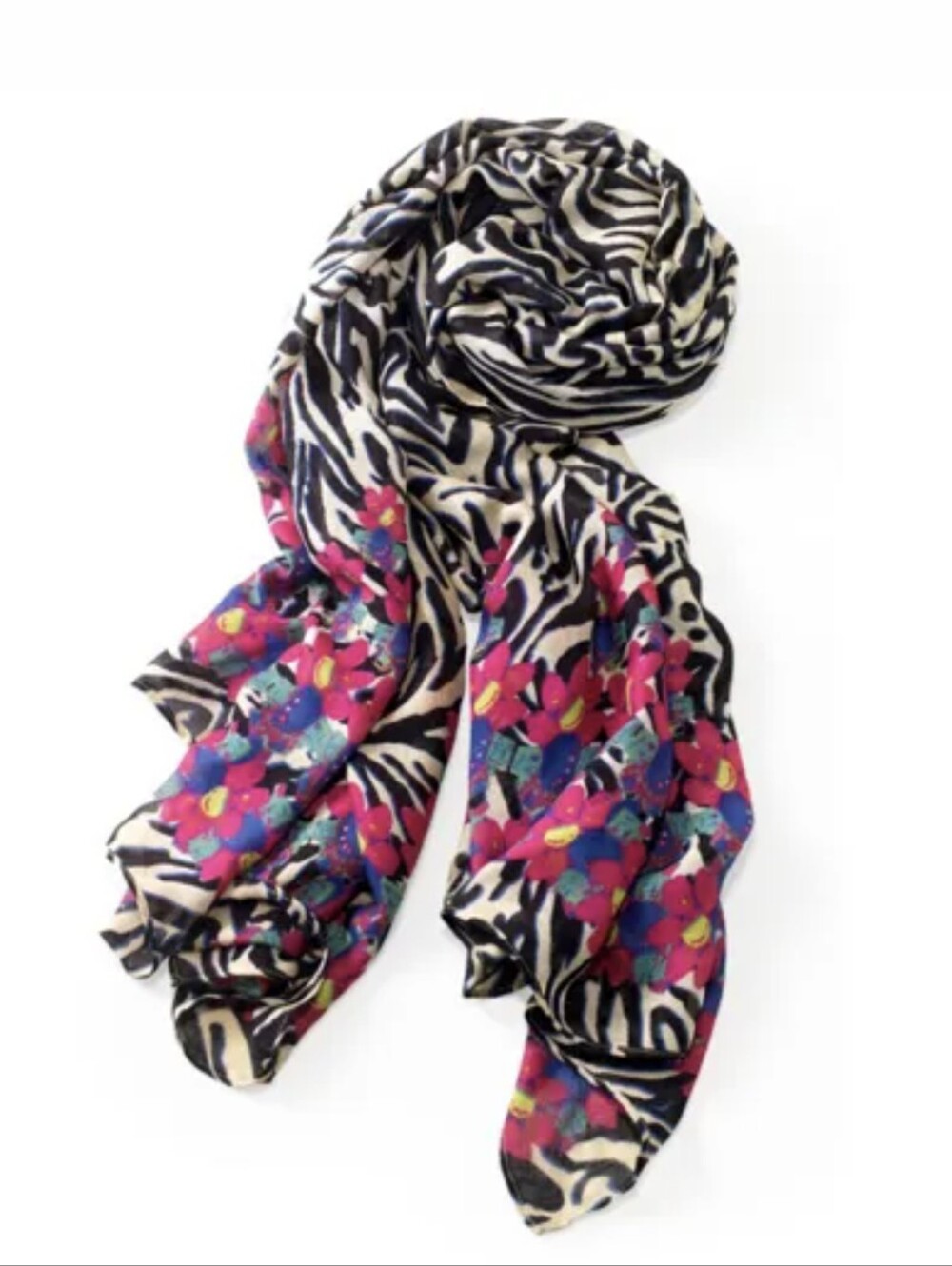 Luxembourg Scarf from Stella & Dot With Carry Bag Multi Color Black Ivory Floral
